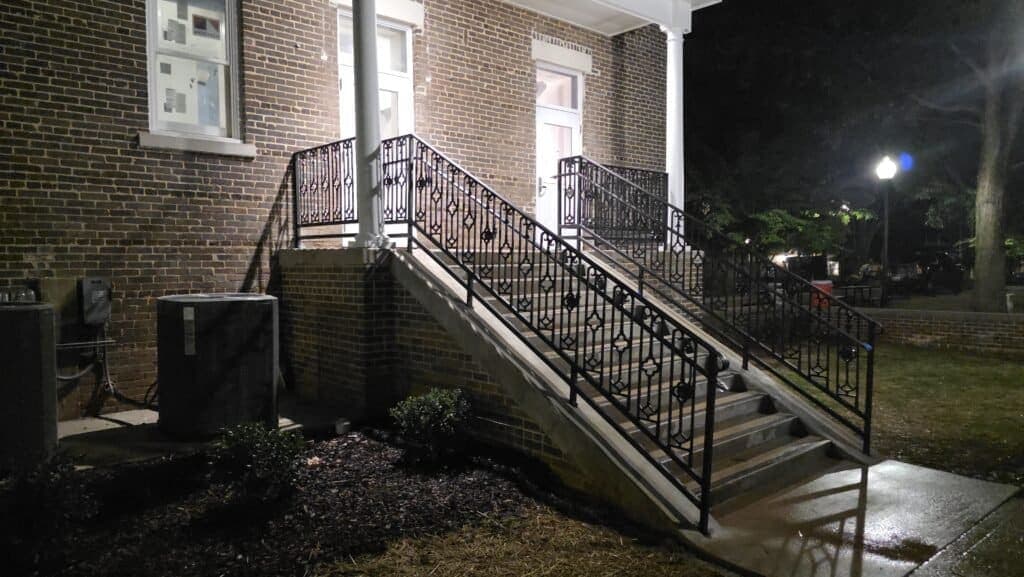 Decorative exterior staircase railing built by 3D Custom Welding