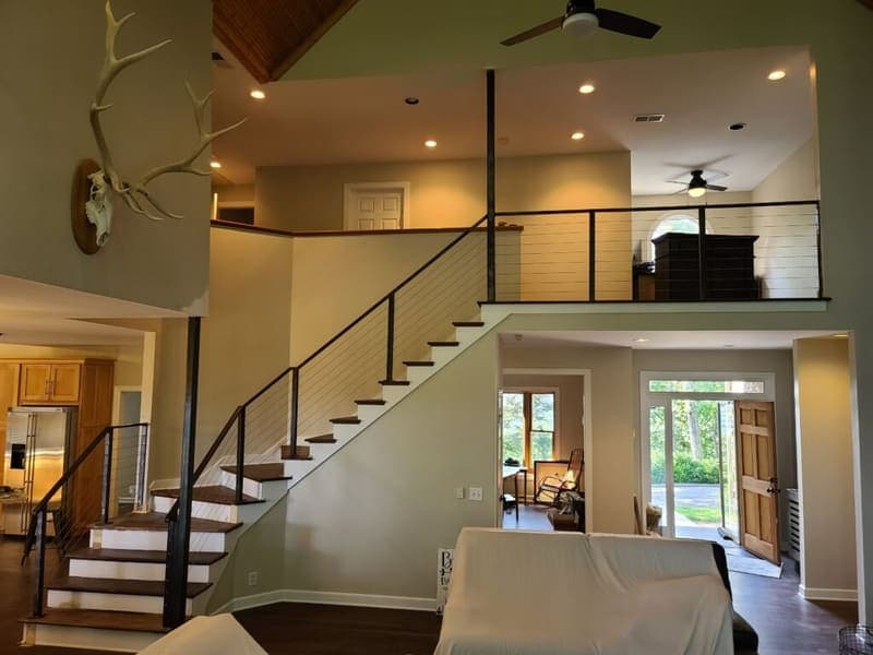 Interior cable railing staircase built by 3D Custom Welding